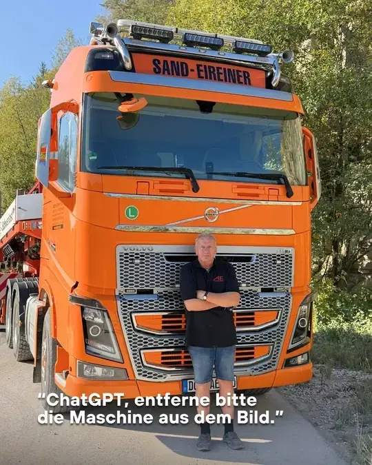 Sattelzug im Sand-Eireiner-Design vor einem Waldrand
