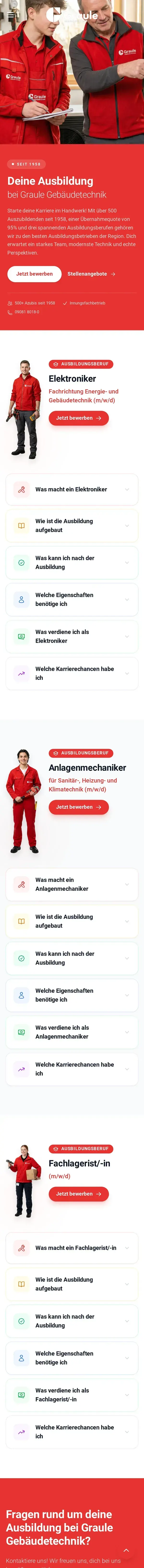Ausbildungsseite graule-technik.de auf dem Smartphone