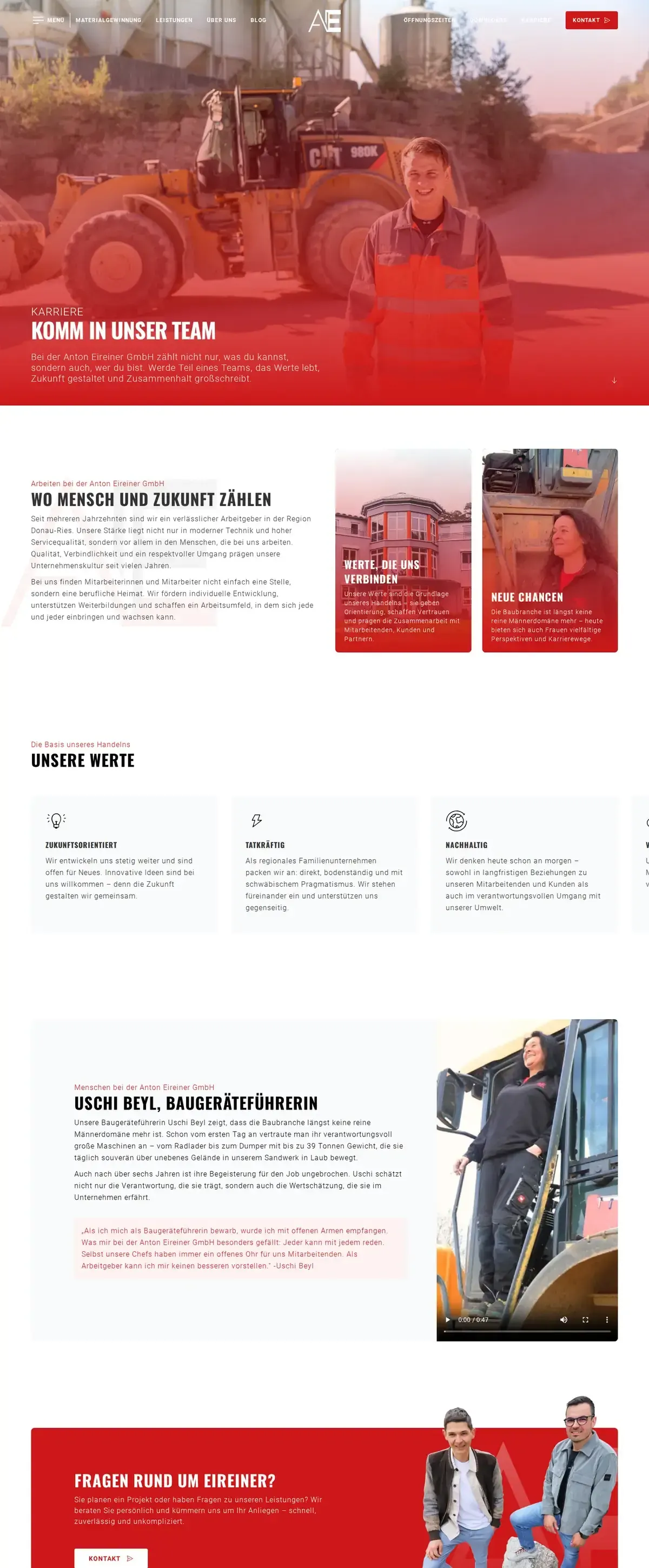 Karriereseite eireiner.de: Komm in unser Team, Unsere Werte, Mitarbeiterporträt