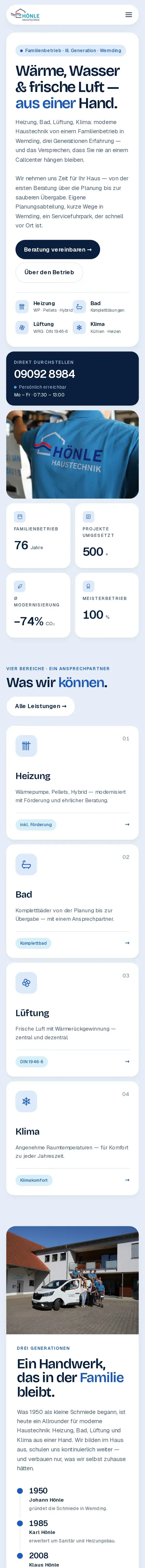 Startseite hoenle-haustechnik.de auf dem Smartphone