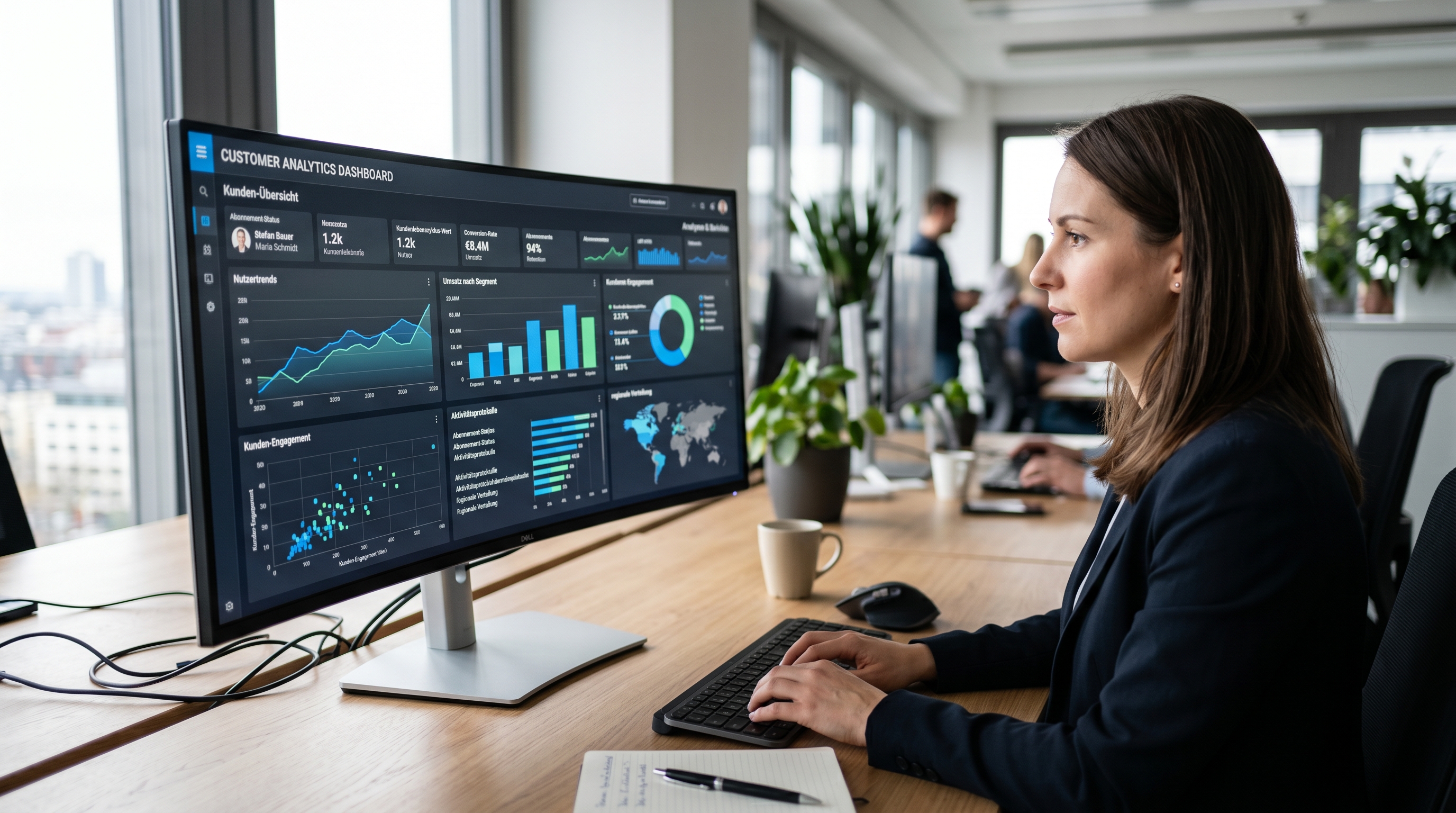 Ein modernes Dashboard zeigt personalisierte Kundendaten und Analysen
