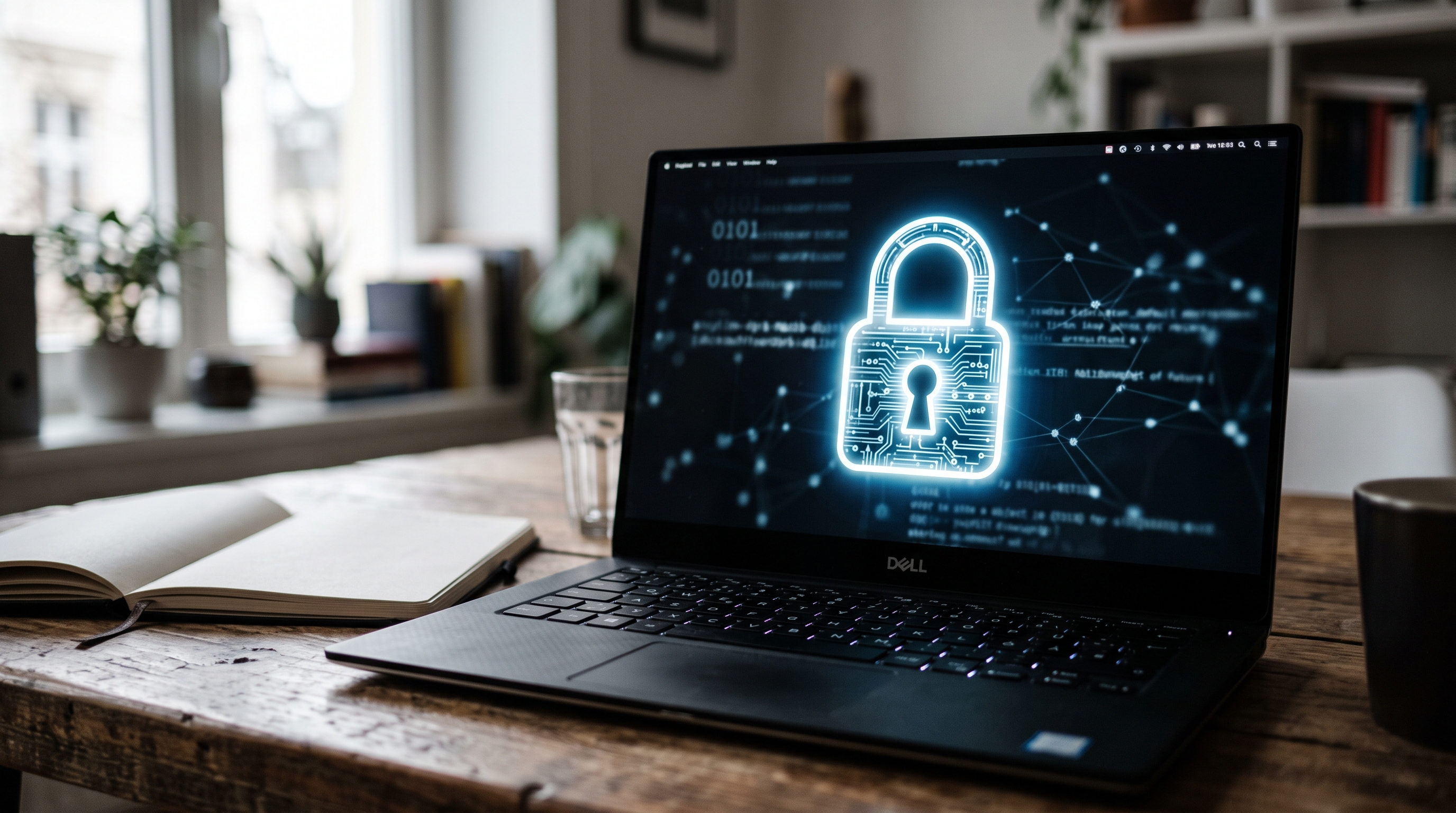 Ein symbolisches Bild für digitale Sicherheit, z.B. ein digitales Vorhängeschloss auf einem Bildschirm