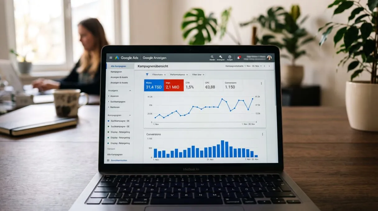 Screenshot einer Google Ads Benutzeroberfläche mit Graphen